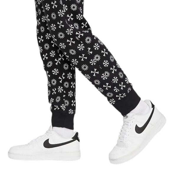 Nike Club Fleece Men's Monogram 2 PC Sweatsuit Size M Tracksuit Set Black White - Picture 9 of 9